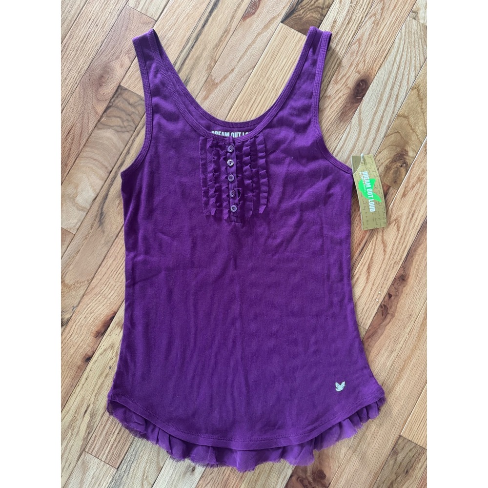 Dream Out Loud Selena Gomez Purple Ribbed Ruffle Henley Tank Top XL NWT